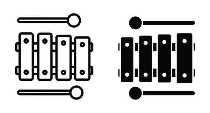 Xylophone musical instrument icon set with mallets for percussion education rhythm play sound melody creative art design and school learning