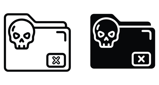 Malware folder icon set with skull symbol and delete cross mark representing dangerous files virus infection cyber security threat and hacking