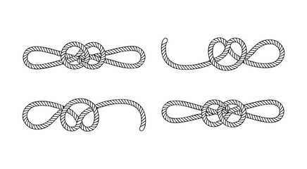 Nautical rope knots set with marine decorative line art loops and vintage borders for sailing design © Nuruzzaman