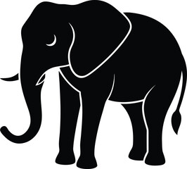 Obraz premium Black silhouette of a standing elephant with trunk curled upwards