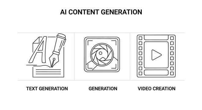AI content generation icons set.
