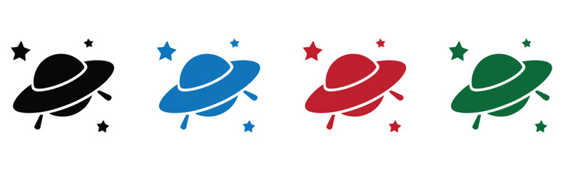 Set of four colorful flying saucers with stars in minimalist flat design illustration © MOHAMMADSHARIFUL