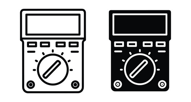 Digital multimeter icon set for electrical testing measurement tools voltmeter ammeter ohmmeter electronic repair equipment symbols in line and solid style