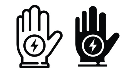 Fototapeta premium Electrical safety gloves icon set featuring lightning bolt symbol for high voltage protection industrial work gear electrician equipment safety sign