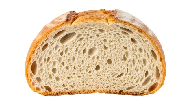 Half-cut loaf of bread with crust and crumb texture