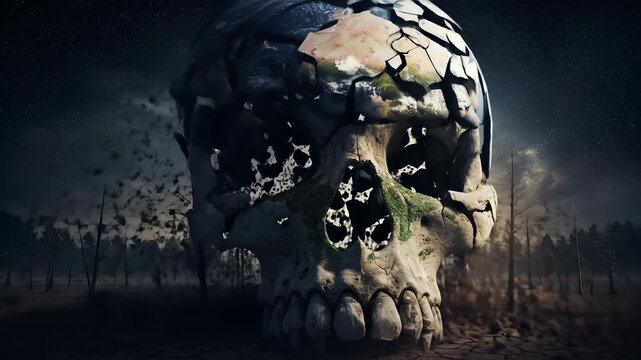Apocalyptic Earth Skull - A Symbolic Representation of Environmental Destruction.