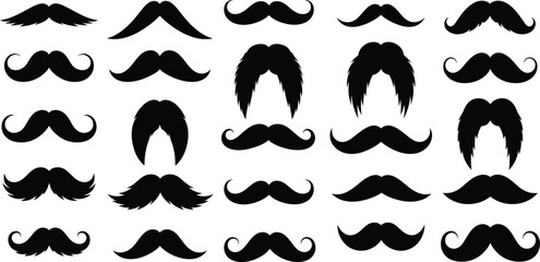 Fototapeta premium Diverse collection of mustache styles a black and white illustration