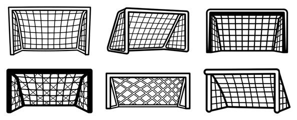 Naklejka premium Soccer goal collection from different perspectives in vintage engraving style