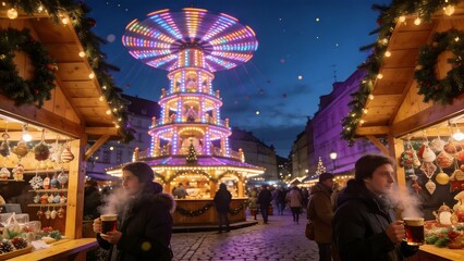 Fototapeta premium Christmas market with ferris wheel