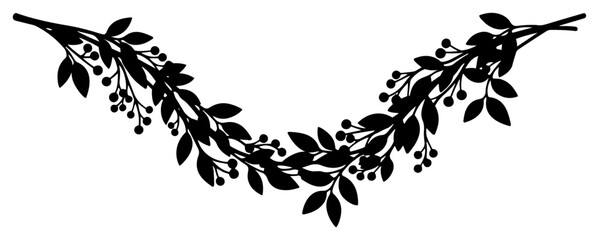 Floral garland silhouette with leaves and berries in elegant decorative style © Aisha Kudorova