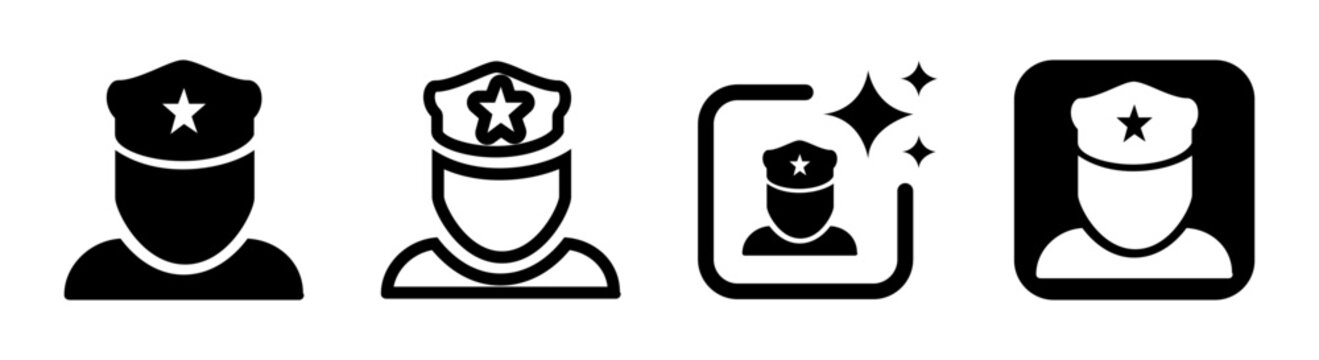 Police officer lieutenant icon representing law enforcement rank in black vector illustration isolated on transparent background