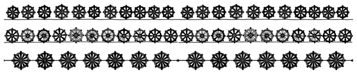 Fototapeta premium Buddhist dharma wheel symbols arranged in decorative horizontal borders