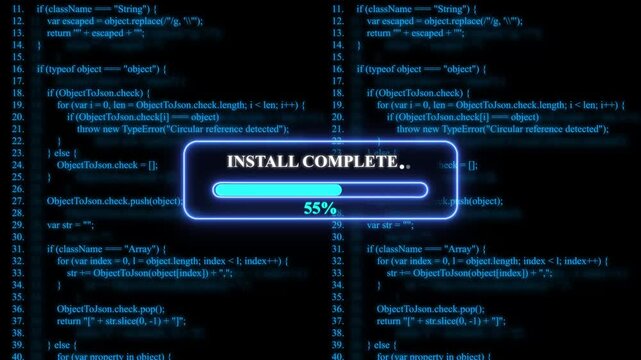 Install Complete progress bar with code on dark background