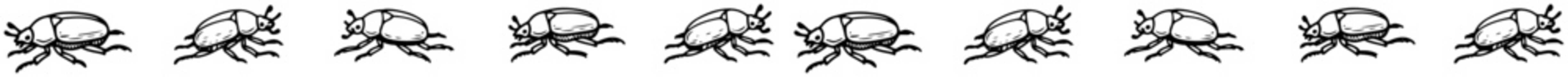 Beetle insect icons in a horizontal row in simple doodle style © Aisha Kudorova