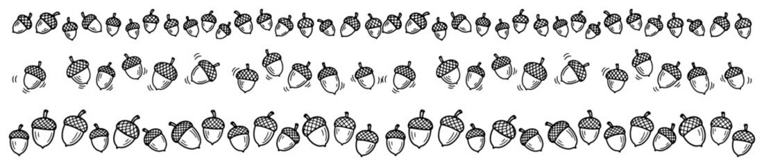 Acorns arranged in decorative horizontal rows in hand drawn doodle style © Aisha Kudorova