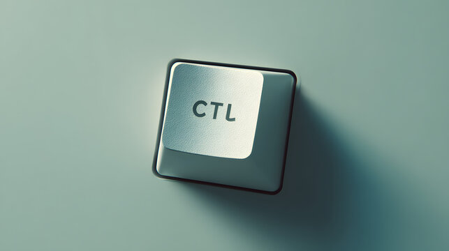 Top View of a Single Metallic Computer Key with CTL Inscription on a Minimalist Grey Background