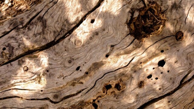 Weathered driftwood surface texture background with knots and holes for rustic design and nature pattern