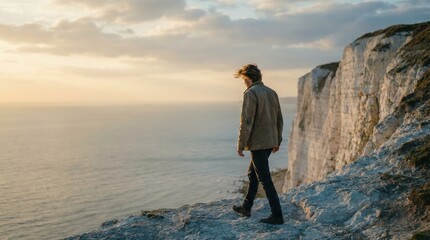 Obraz premium Experience The Tranquil Beauty Of Coastal Cliffs During A Slow Motion Sunset