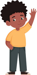 Fototapeta premium Cartoon black child waving wearing yellow shirt and jeans vector illustration