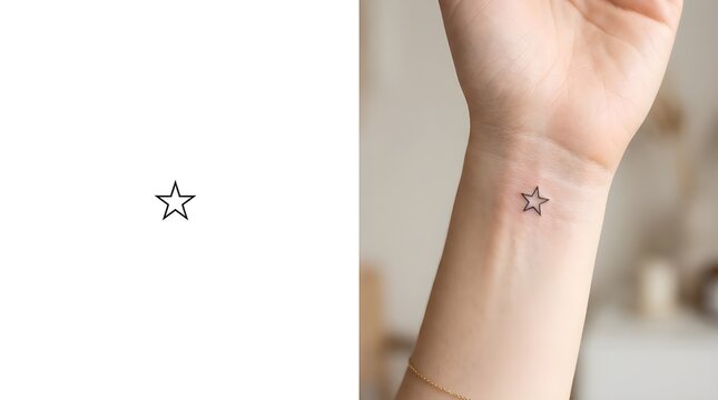 A small star tattoo on a person's wrist with a blurred background