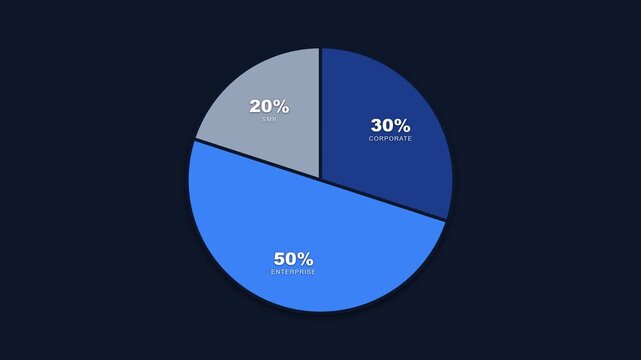Minimalist pie chart animation with data percentages for business presentation