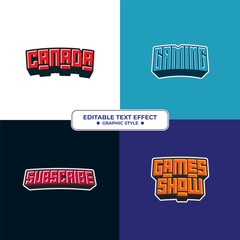Naklejka na ściany i meble Set Editable text style effect - Canada, Gaming, Subscribe, Games text style theme.