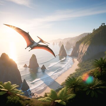 Pteranodon Flying Over Prehistoric Coastline