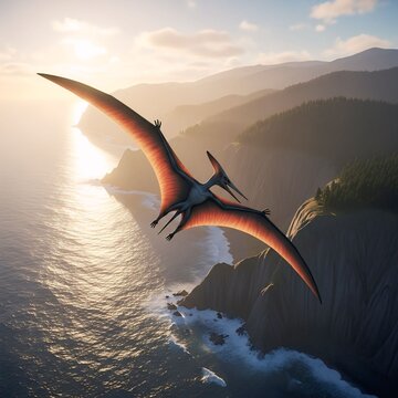 Pteranodon Flying Over Prehistoric Coastline