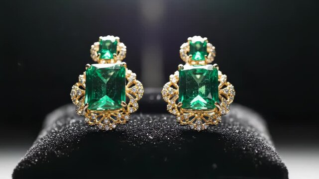Elegant Emerald and Gold Earrings with Intricate Detailing.