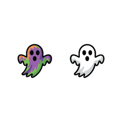 Fototapeta premium Ghost icons set, cute spooky spirits, halloween party invitation, haunted house poster, trick or treat decoration, cartoon vector illustration collection