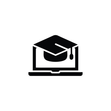 Online graduation icon, virtual ceremony banner, university orientation week, distance learning event, academic success theme, education vector illustration set
