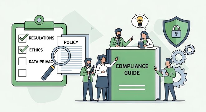 Data protection and compliance guide depicted with business professionals
