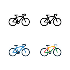 Fototapeta premium Colorful bicycle icons set, family cycling day graphic, kids bike parade poster, community ride event branding, summer fitness challenge design