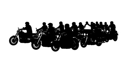 Silhouette motorcycle riders in a group, isolated on transparent background © Hughes