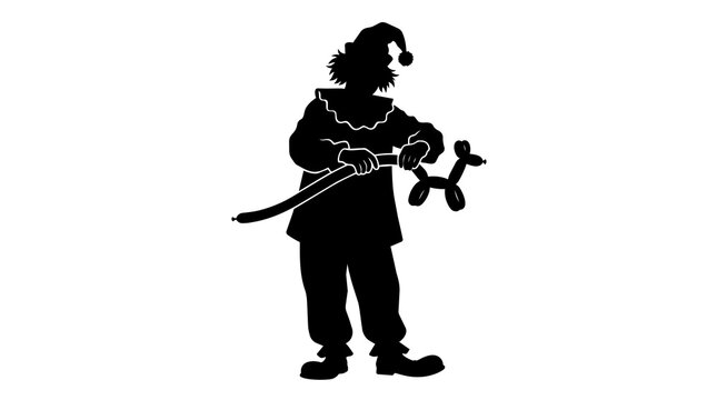 Silhouette clown making balloon animal dog, isolated on transparent background
