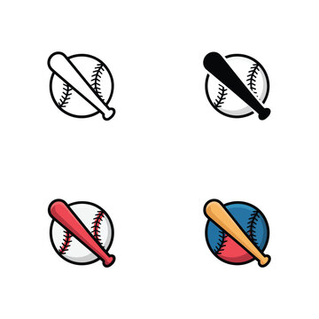 Baseball bat and ball icons set, little league poster, training camp event, batting practice graphic, sports club branding, vector illustration