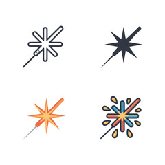 Obraz premium Sparkler star icons, festive light burst set, independence day celebration, wedding send off decoration, bonfire night poster, vector illustration elements