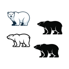 Polar bear animal icons, white and black bear silhouettes, winter wildlife vector set, arctic mascot stickers, cold season graphics © BlackVault Designs