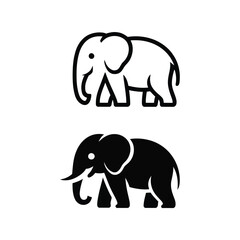 Fototapeta premium Elephant outline and solid silhouette icons, wildlife conservation vector for safari travel branding, zoo signage, nature education materials designs