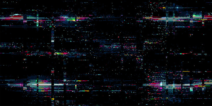 Abstract glitch background with digital noise effect. Distorted television screen pattern with pixelated texture. Cybernetic technical error for modern electronic media design concept.