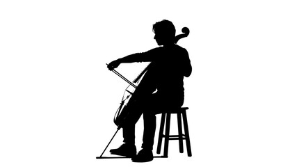 Silhouette of a person playing cello, isolated on transparent background © Hughes