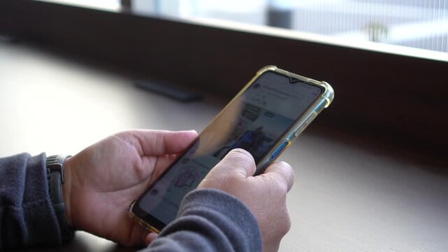 Using Mobile phones in hands looking posts social media chatting call