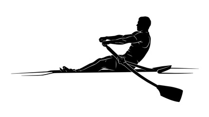 Black silhouette of a male rower in a scull boat, isolated on transparent background © Hughes