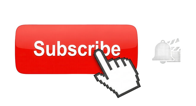 subscribe, bell button and cursor. Red button subscribes to the channel.