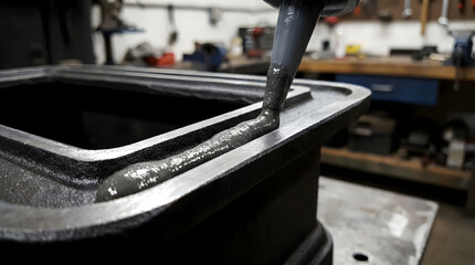 Obraz premium Applying High Temp Adhesive to Wood Stove Door Gasket Channel