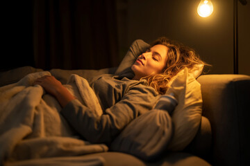 Fototapeta premium Relaxing evening on a cozy couch with warmth enveloping the spirit