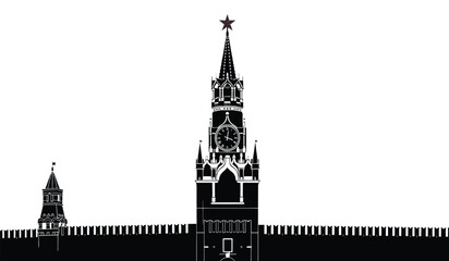 Obraz premium A striking black and white depiction of saint basil s cathedral and the moscow kremlin walls rendered as a bold silhouette high quality professional