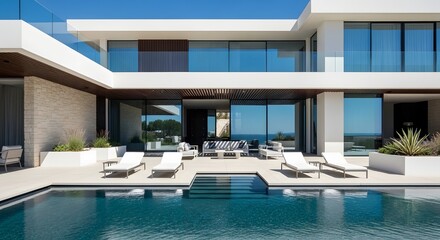 Fototapeta premium Modern Luxury Villa with Infinity Pool and Ocean View