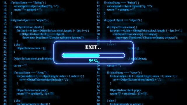 Programming code with loading bar and EXIT text