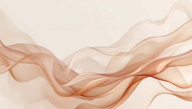 Elegant abstract background featuring soft flowing waves of translucent fabric in warm copper and beige tones creating a graceful movement suitable for modern minimalist design and artistic visuals